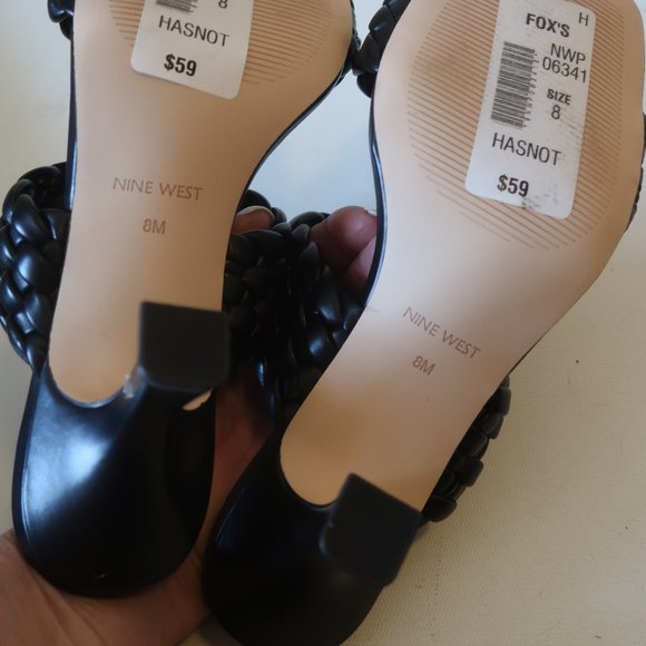 NWOB Womens Nine West Black Braided Leather Strappy Heel Sandals 8 * - Picture 7 of 7